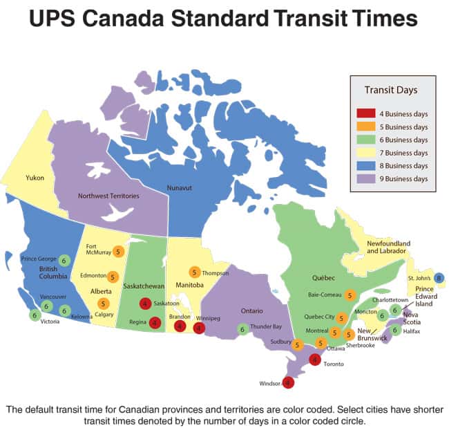 华体会体育买球e -索具UPS加拿大运输时间地图